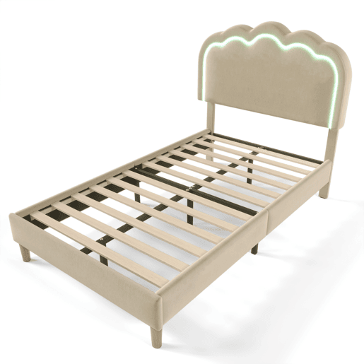 Cama estofada em linho 90x200 - com LED e estrado - Bege