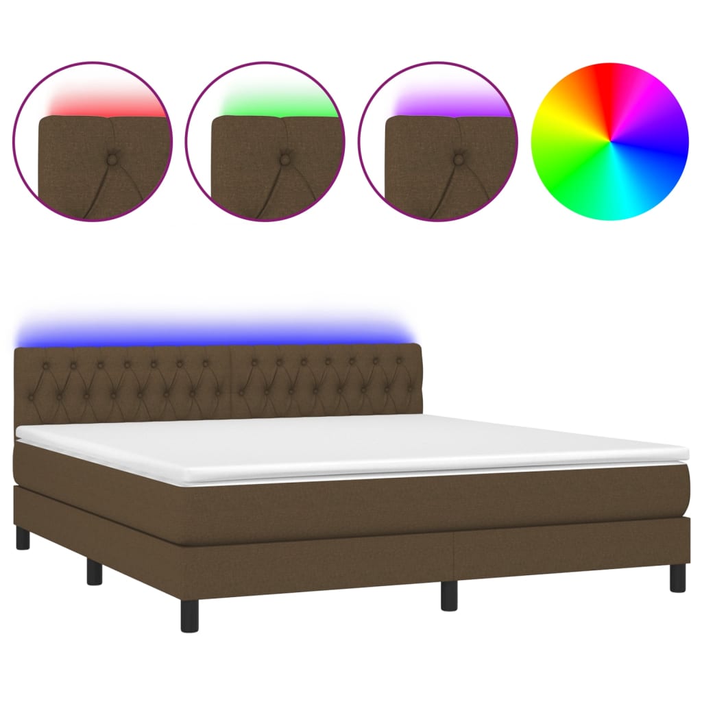 cama box spring colchon luces led tela marron oscuro 160x200cm diseno de botones