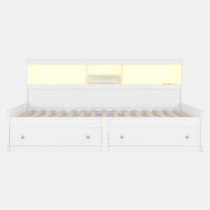 Sofá-cama 90x200 cm - com tomada USB e 2 gavetas - base de ripas - Branco