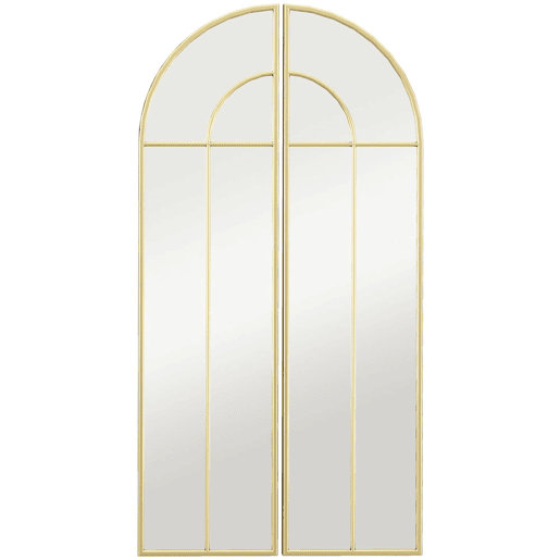HOMCOM Espelho Decorativo de Parede com 2 Peças 30x120 cm Espelho em Forma de Arco e Estrutura de Metal Espelho para Sala de Estar Dormitório Entrada Dourado