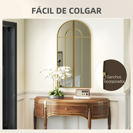 HOMCOM Espelho Decorativo de Parede com 2 Peças 30x120 cm Espelho em Forma de Arco e Estrutura de Metal Espelho para Sala de Estar Dormitório Entrada Dourado