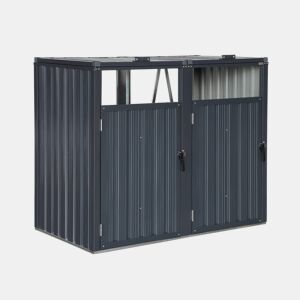 Abrigo para caixote do lixo em aço galvanizado cinzento, Escaut, Cinza, 146x82x124 cm