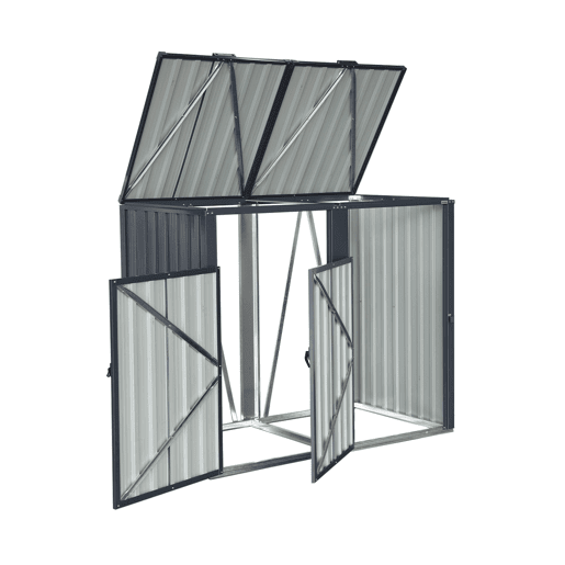 Abrigo para caixote do lixo em aço galvanizado cinzento, Escaut, Cinza, 146x82x124 cm