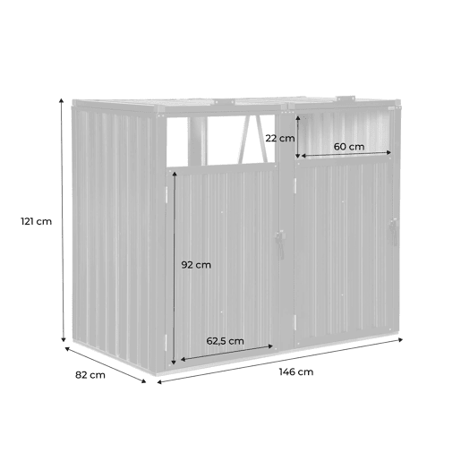 Abrigo para caixote do lixo em aço galvanizado cinzento, Escaut, Cinza, 146x82x124 cm
