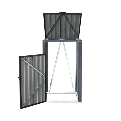 Abrigo para caixote do lixo em aço galvanizado cinzento, Escaut, Cinza, 73x82x124 cm