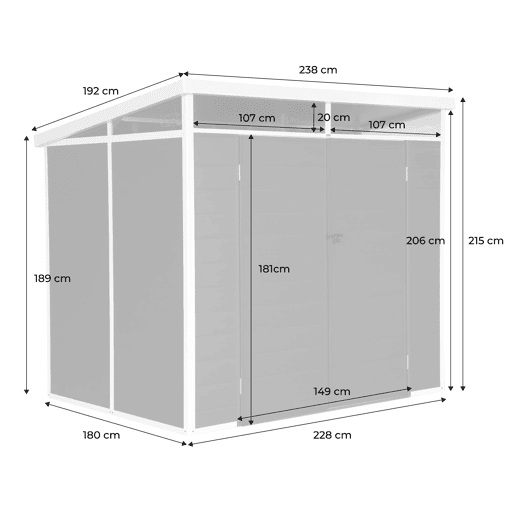 Abrigo de plástico para jardim, estrutura de alumínio, 4.55m², Artois, Antracite, 238x190x215 cm