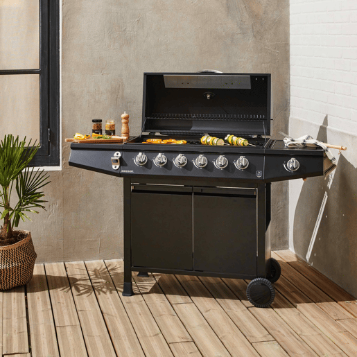 Churrasqueira a gás de 7 queimadores com 1 fogo lateral, Treville 7, Preto, 137.5x43.5x103 cm