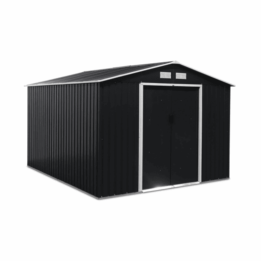 Abrigo de jardim metálico 8,95m² com kit de ancoragem, Flandre, Antracite, 277x322x203 cm