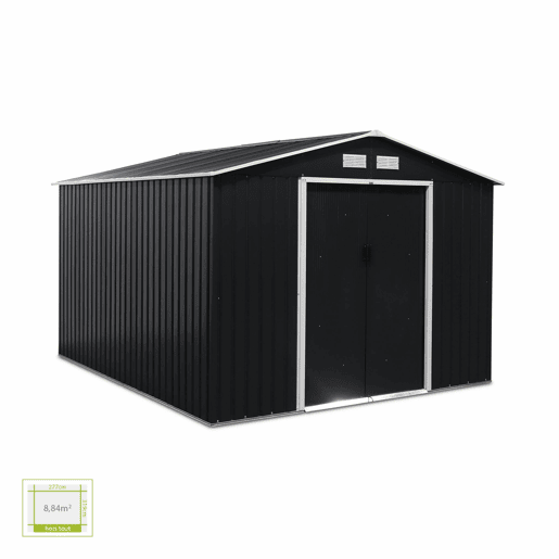 Abrigo de jardim metálico 8,95m² com kit de ancoragem, Flandre, Antracite, 277x322x203 cm