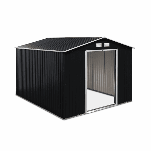 Abrigo de jardim metálico 8,95m² com kit de ancoragem, Flandre, Antracite, 277x322x203 cm