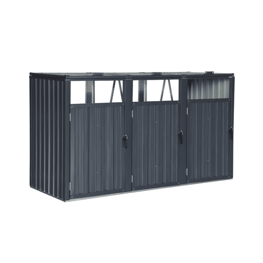 Abrigo para caixote do lixo em aço galvanizado cinzento, Escaut, Cinza, 219x82x124 cm