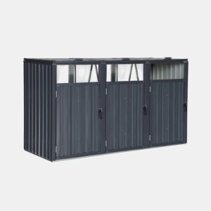 Abrigo para caixote do lixo em aço galvanizado cinzento, Escaut, Cinza, 219x82x124 cm