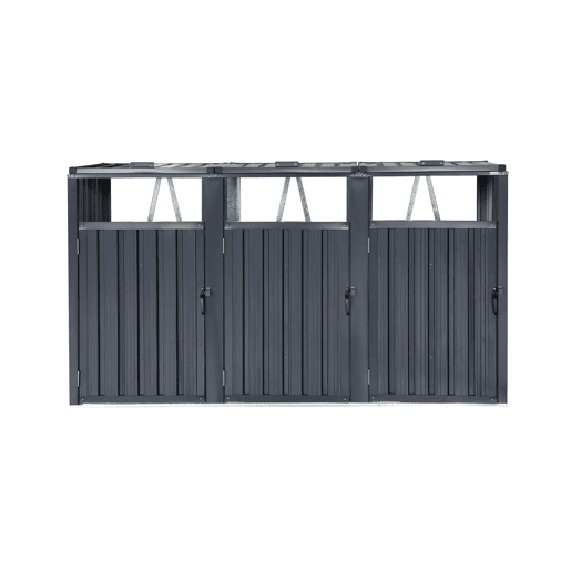Abrigo para caixote do lixo em aço galvanizado cinzento, Escaut, Cinza, 219x82x124 cm