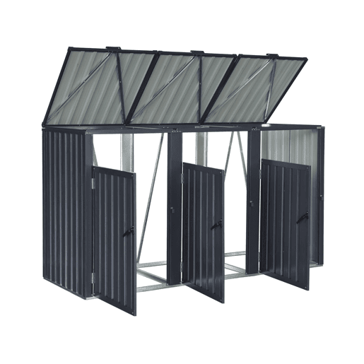 Abrigo para caixote do lixo em aço galvanizado cinzento, Escaut, Cinza, 219x82x124 cm