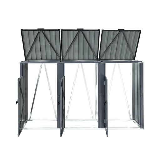 Abrigo para caixote do lixo em aço galvanizado cinzento, Escaut, Cinza, 219x82x124 cm