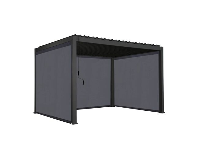 Pérgola bioclimática 3x4m + 2 toldos de 3m + 1 toldo de 4m, triomphe 3x4m + accesorios, antracita, 400x300x250 cm