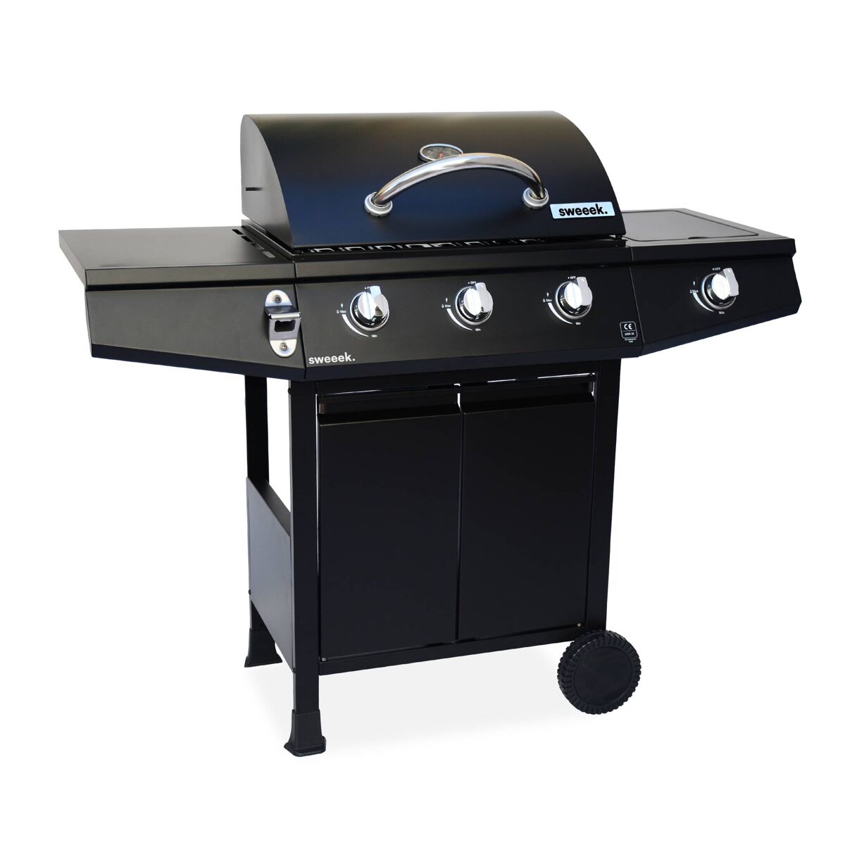 Barbacoa de gas de 3 quemadores con 1 quemador lateral, treville 4, negro, 117,2 x 43,5 x 103 cm