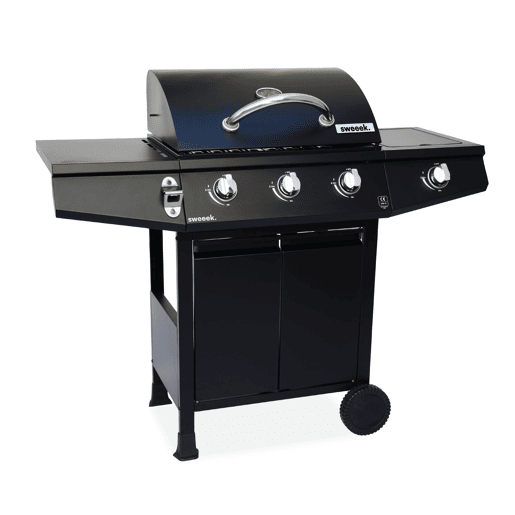 Barbecue a gás de 3 queimadores com 1 queimador lateral, Treville Espreguiçadeira, Preto, 117.2x43.5x103 cm