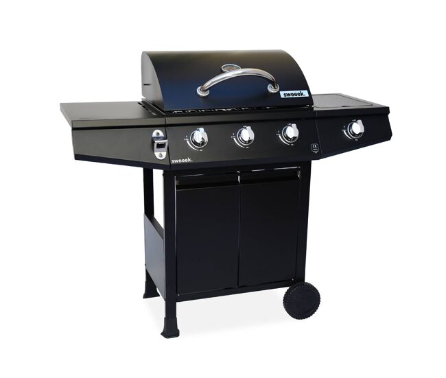 Barbacoa de gas de 3 quemadores con 1 quemador lateral, treville 4, negro, 117,2 x 43,5 x 103 cm