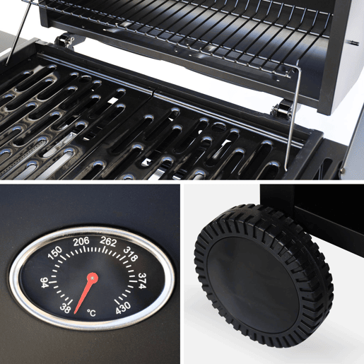 Barbecue a gás de 3 queimadores com 1 queimador lateral, Treville Espreguiçadeira, Preto, 117.2x43.5x103 cm