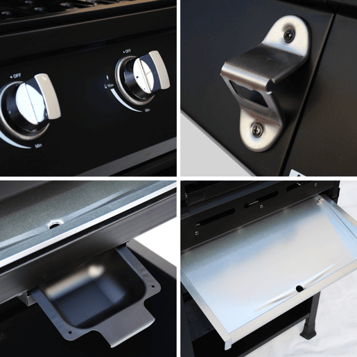 Barbecue a gás de 3 queimadores com 1 queimador lateral, Treville Espreguiçadeira, Preto, 117.2x43.5x103 cm