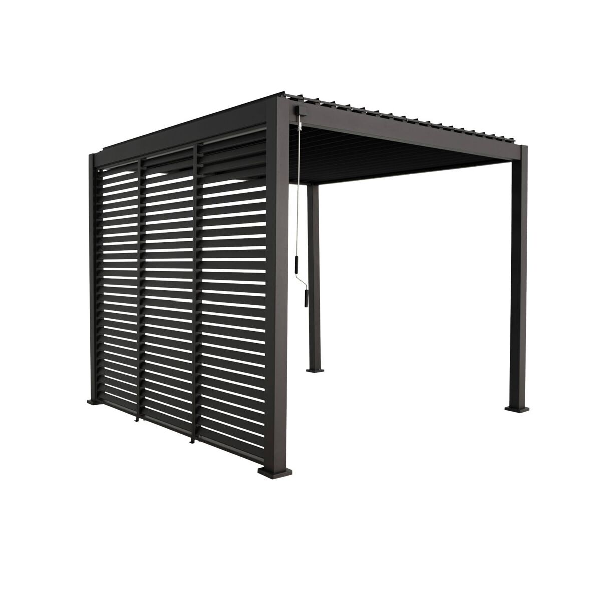Pérgola bioclimática 3x3m v2 de aluminio con lamas orientables + 3 persianas, triomphe 3x3m + accesorios, antracita, 301x301x250 cm