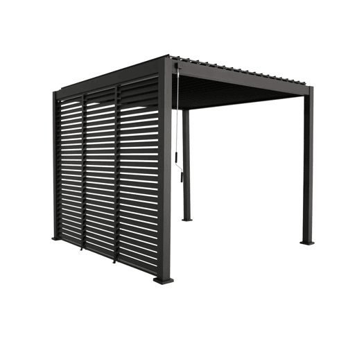 Pérgola bioclimática 3x3m de alumínio lâminas orientáveis V2 + 3 persianas, Triomphe 3x3m V2 + acessórios, Antracite, 301x301x250 cm