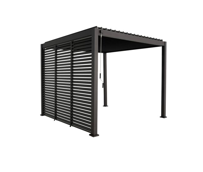 Pérgola bioclimática 3x3m v2 de aluminio con lamas orientables + 3 persianas, triomphe 3x3m + accesorios, antracita, 301x301x250 cm