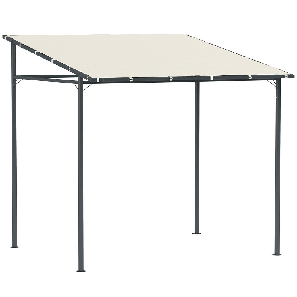 Outsunny pérgola de pared 2,4x2,4 m cenador de jardín con techo inclinado protección uv 30+ impermeable y marco de metal para patio terraza balcón crema