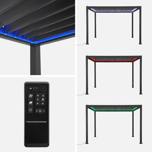 Pérgola bioclimática elétrica 3x4m com iluminação LED + toldo 3m, Triomphe 3x4m LED + acessório, Antracite, 300x400x300 cm