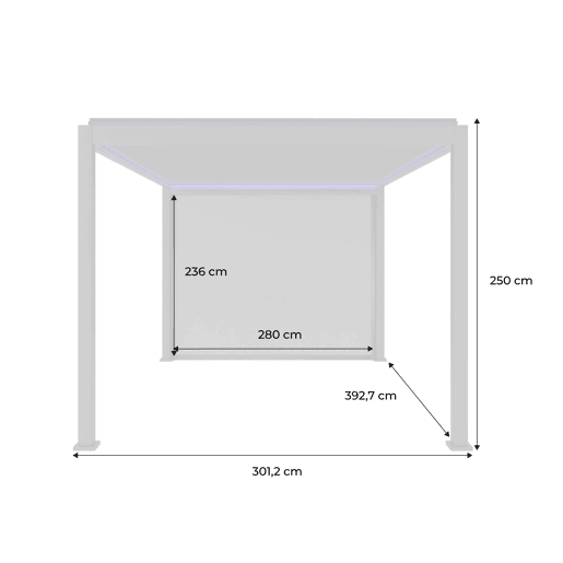 Pérgola bioclimática elétrica 3x4m com iluminação LED + toldo 3m, Triomphe 3x4m LED + acessório, Antracite, 300x400x300 cm