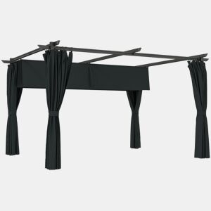 Outsunny Pérgola com Teto Retrátil 3,9x3x2,2 m Pérgola de Alumínio com Paredes Laterais Tecido de Poliéster Anti UV Resistente a Água Pérgola para Jardim Pátio Cinzento