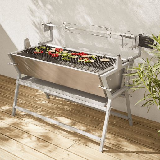 Churrasqueira a carvão com espeto elétrico, Mathurin, Cinza, 141x68.5x103.5 cm