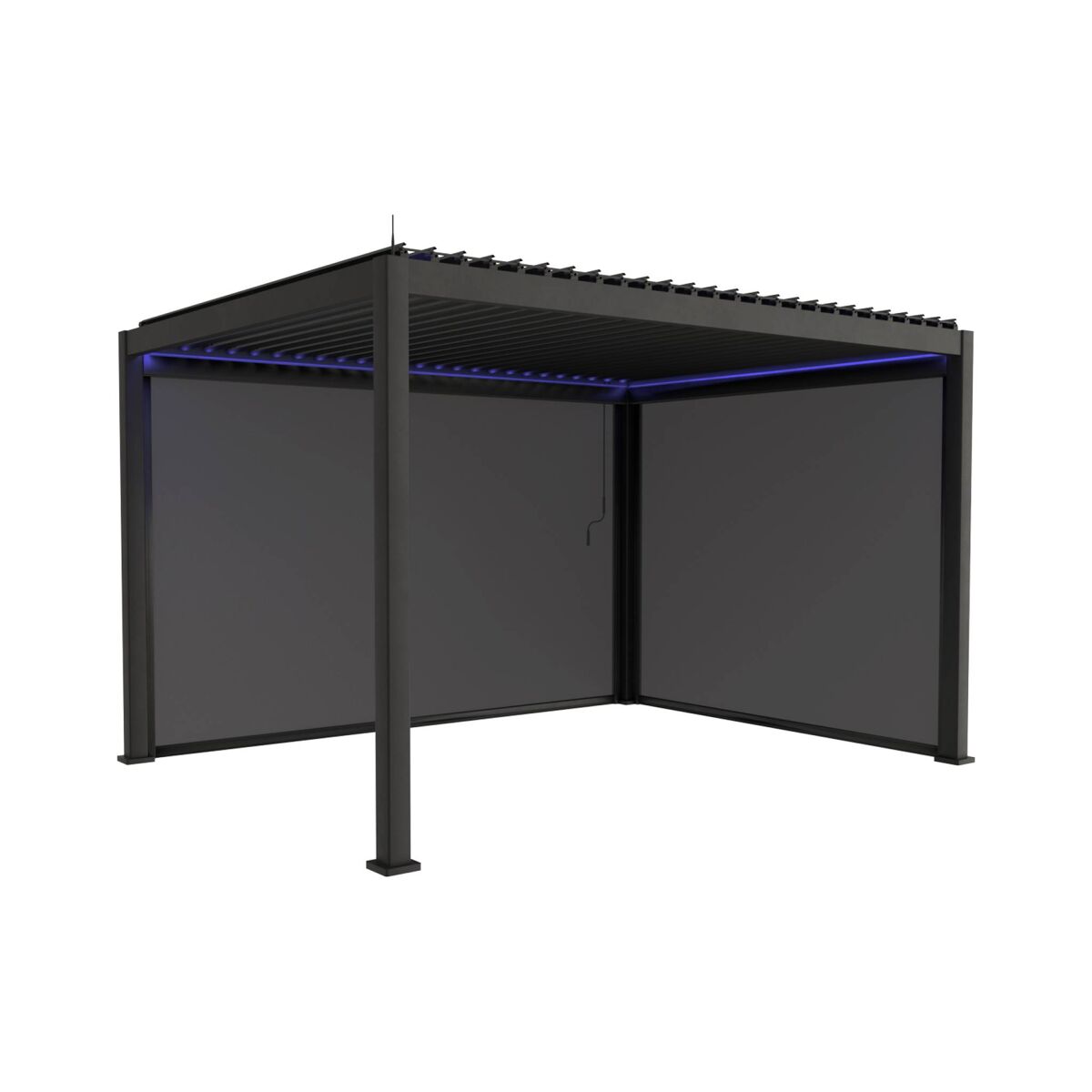 Pérgola bioclimática 3x4m eléctrica led + 1 toldo de 3m + 1 toldo de 4m, triomphe 3x4m led + accesorios, antracita, 300x400x300 cm