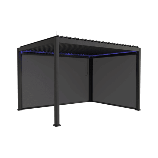 Pérgola bioclimática elétrica 3x4m com iluminação LED + toldo 3m + toldo 4m, Triomphe 3x4m LED + acessórios, Antracite, 300x400x300 cm