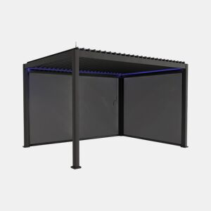 Pérgola bioclimática elétrica 3x4m com iluminação LED + toldo 3m + toldo 4m, Triomphe 3x4m LED + acessórios, Antracite, 300x400x300 cm