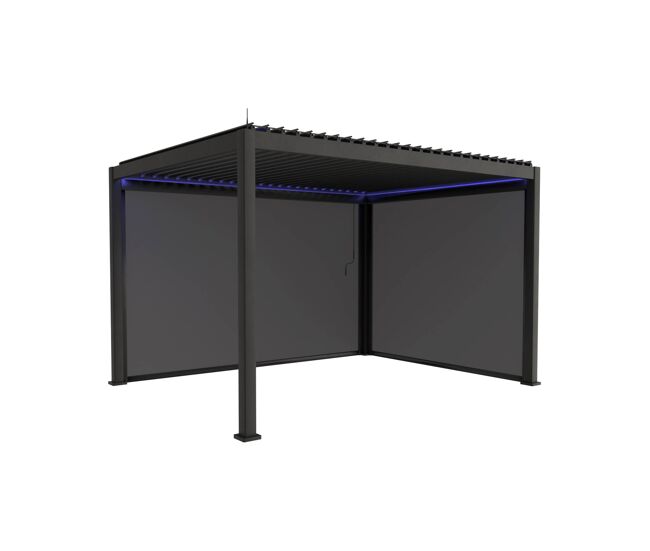 Pérgola bioclimática 3x4m eléctrica led + 1 toldo de 3m + 1 toldo de 4m, triomphe 3x4m led + accesorios, antracita, 300x400x300 cm