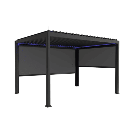 Pérgola bioclimática elétrica 3x4m com iluminação LED + toldo 3m + toldo 4m, Triomphe 3x4m LED + acessórios, Antracite, 300x400x300 cm