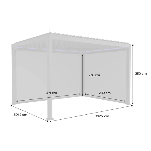 Pérgola bioclimática elétrica 3x4m com iluminação LED + toldo 3m + toldo 4m, Triomphe 3x4m LED + acessórios, Antracite, 300x400x300 cm