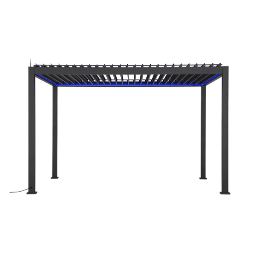 Pérgola bioclimática elétrica 3x4m com iluminação LED + toldo 3m + toldo 4m, Triomphe 3x4m LED + acessórios, Antracite, 300x400x300 cm