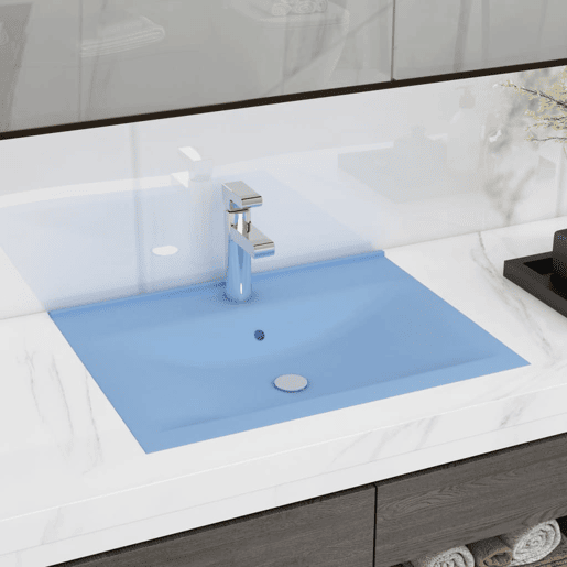 Lavatório - Lavabo - Pia de banheiro c orifício torneira 60x46cm cerâmica azul-claro mate
