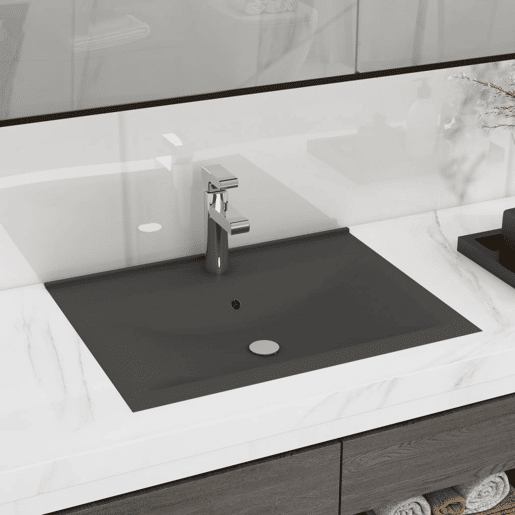 Lavatório - Lavabo - Pia de banheiro orifício torneira 60x46 cm cerâmica cinza-escuro mate
