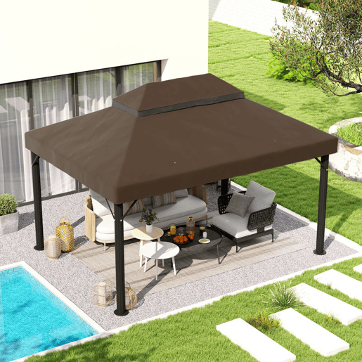 Outsunny Teto de Substituição para Pérgola, 4x3 m, Cobertura de Substituição com Duplo Teto, Orifícios de Drenagem e UPF30+, Tecido Oxford 600D Impermeável, APENAS Cobertura de Substituição para Pavilhão Gazebo, Castanho