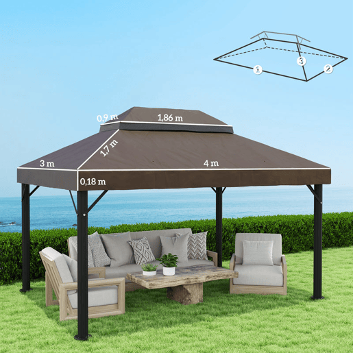 Outsunny Teto de Substituição para Pérgola, 4x3 m, Cobertura de Substituição com Duplo Teto, Orifícios de Drenagem e UPF30+, Tecido Oxford 600D Impermeável, APENAS Cobertura de Substituição para Pavilhão Gazebo, Castanho