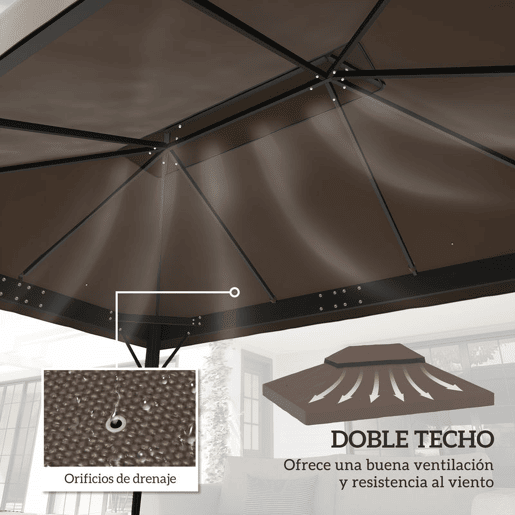 Outsunny Teto de Substituição para Pérgola, 4x3 m, Cobertura de Substituição com Duplo Teto, Orifícios de Drenagem e UPF30+, Tecido Oxford 600D Impermeável, APENAS Cobertura de Substituição para Pavilhão Gazebo, Castanho