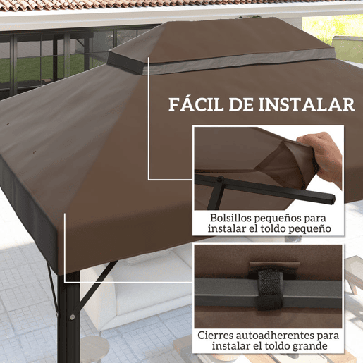 Outsunny Teto de Substituição para Pérgola, 4x3 m, Cobertura de Substituição com Duplo Teto, Orifícios de Drenagem e UPF30+, Tecido Oxford 600D Impermeável, APENAS Cobertura de Substituição para Pavilhão Gazebo, Castanho