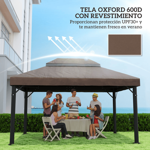 Outsunny Teto de Substituição para Pérgola, 4x3 m, Cobertura de Substituição com Duplo Teto, Orifícios de Drenagem e UPF30+, Tecido Oxford 600D Impermeável, APENAS Cobertura de Substituição para Pavilhão Gazebo, Castanho