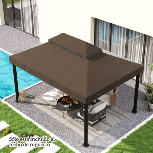 Outsunny Teto de Substituição para Pérgola, 4x3 m, Cobertura de Substituição com Duplo Teto, Orifícios de Drenagem e UPF30+, Tecido Oxford 600D Impermeável, APENAS Cobertura de Substituição para Pavilhão Gazebo, Castanho