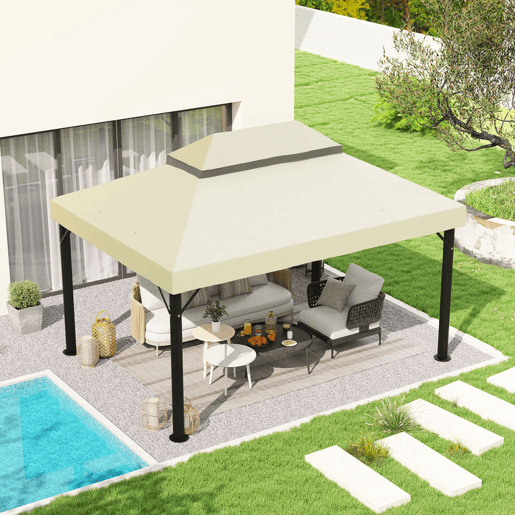 Outsunny Teto de Substituição para Pérgola, 4x3 m, Cobertura de Substituição com Teto Duplo, Orifícios de Drenagem e UPF30+, Tecido Oxford 600D Impermeável, Apenas Toldo de Substituição para Gazebo, Creme