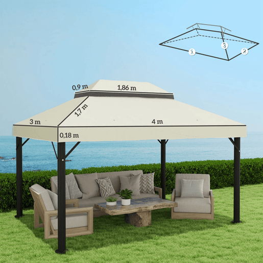 Outsunny Teto de Substituição para Pérgola, 4x3 m, Cobertura de Substituição com Teto Duplo, Orifícios de Drenagem e UPF30+, Tecido Oxford 600D Impermeável, Apenas Toldo de Substituição para Gazebo, Creme
